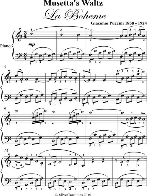 Cover image for Musetta's Waltz La Boheme Easy Piano Sheet Music